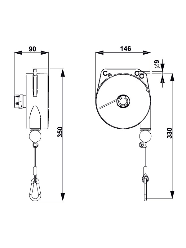 TECNA 9320-9321-9322-9323 Retractor Balancer Dimensions | Weld Systems Integrators